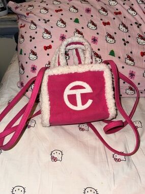 Telfar Hot Pink Mini Shearling-Trim Tote